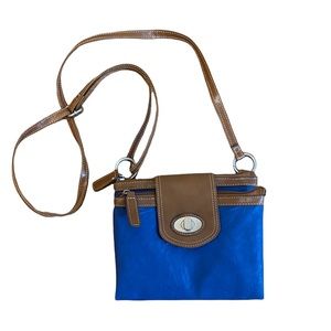 G.H. Bass & Co. Lovely Blue Crossbody Purse with Brown Trim & Silver Accents